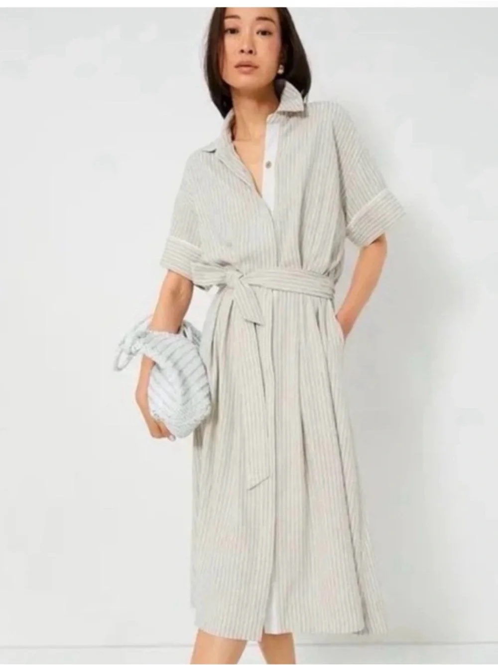 Tuckernuck Cream & Black Pinstripe Button-Front Shirt Dress Kate - Picture 1 of 8